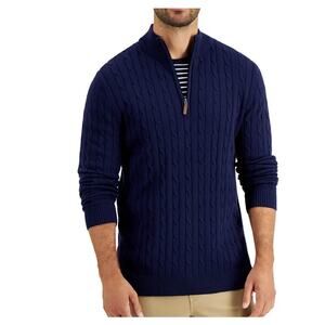 Club Room Navy Quarter Zip Cotton Blend Cable Knit Sweater Men’s M NWT